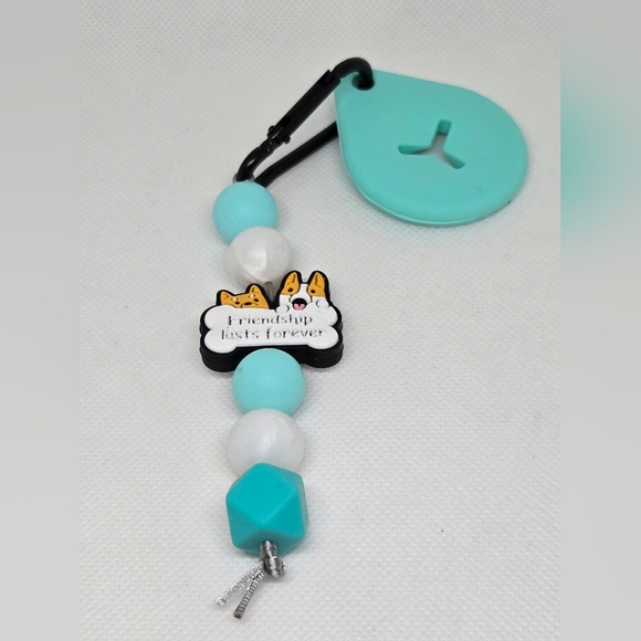 NWT Handcrafted Beaded Friendship Lasts Forever Dog Teal Poop Bag Holder - Picture 1 of 2